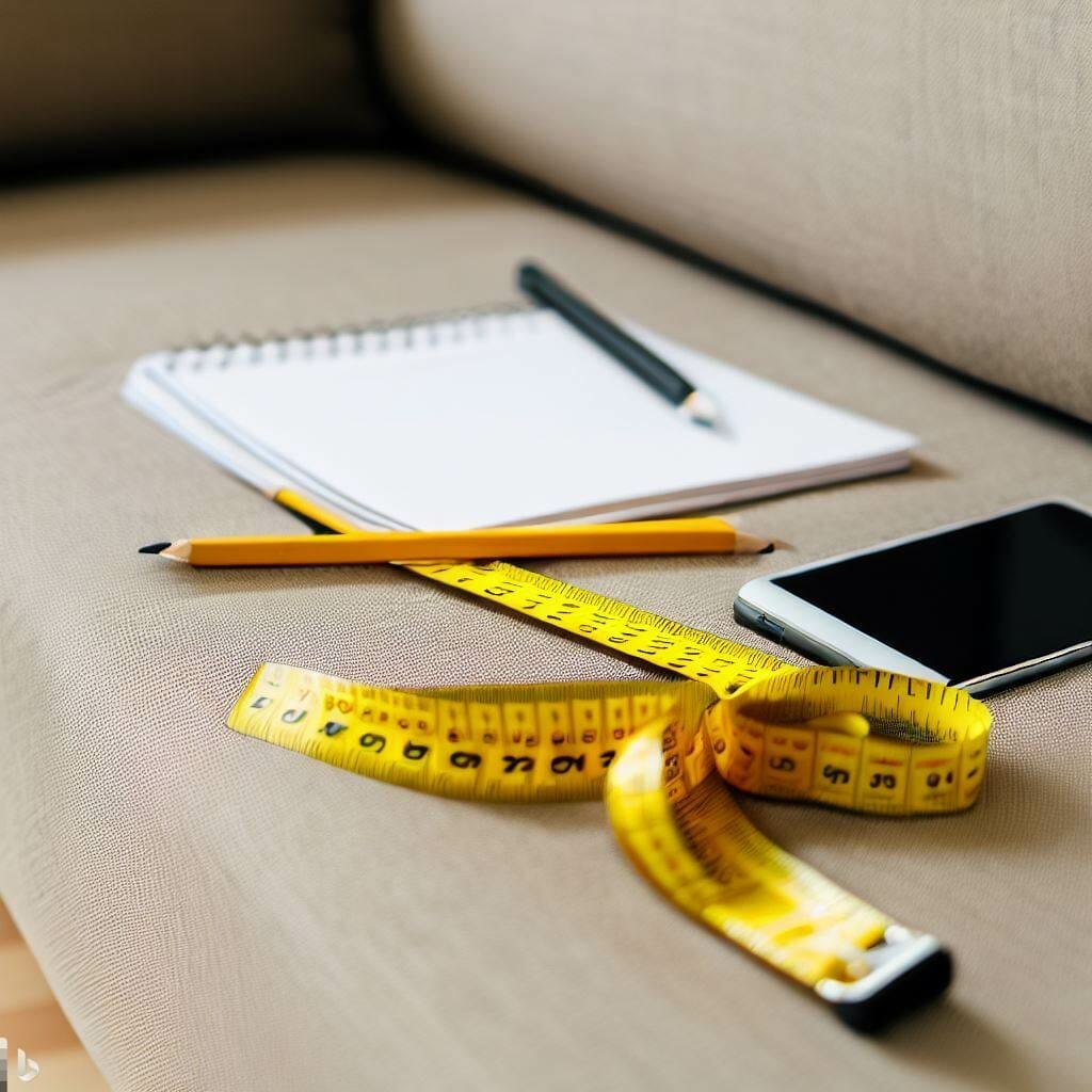 A measuring tape, pencils, diary and cell phone