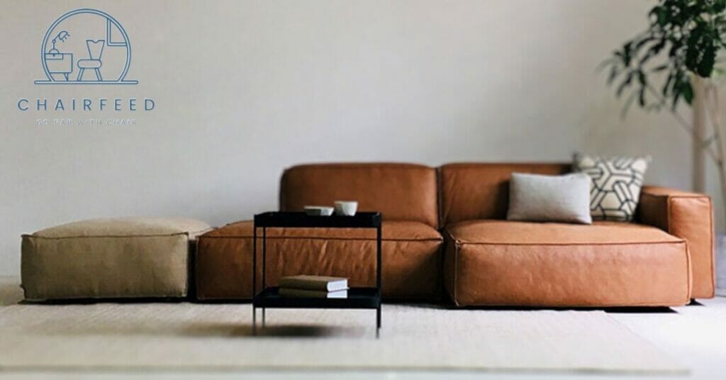 A brown modular sofa with table in living room